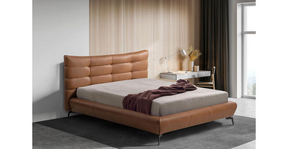 POLSTERBETT 180/200 cm,  in Cognac, gepolstertes Kopfteil,  - Cognac/Schwarz, Design, Leder/Metall (180/200cm) - Esposa
