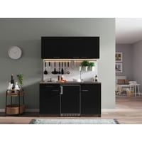 MINIKÜCHE 150 cm   in Schwarz  - Eichefarben/Alufarben, Basics, Holzwerkstoff/Kunststoff (150cm) - Respekta