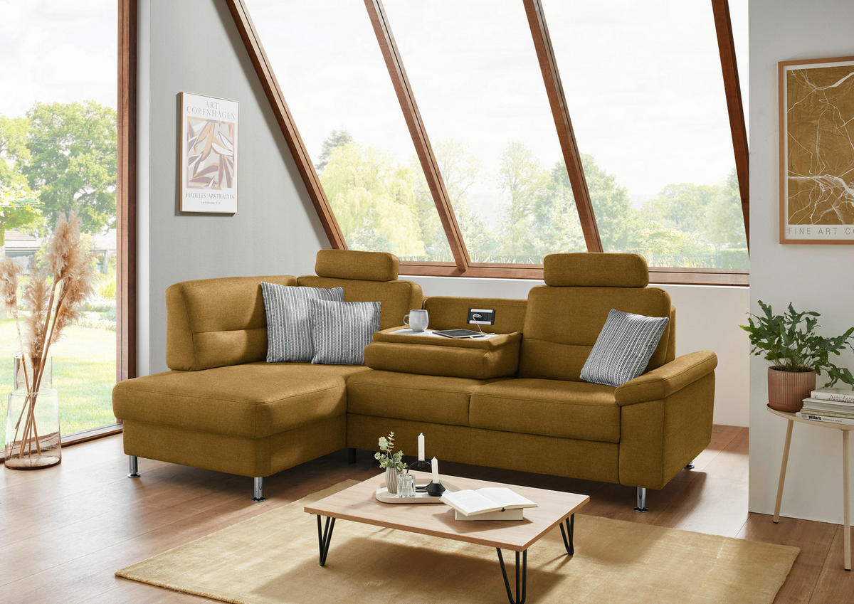 ECKSOFA Flachgewebe Currygelb  - Currygelb/Alufarben, Konventionell, Textil/Metall (160/244cm) - Beldomo Comfort