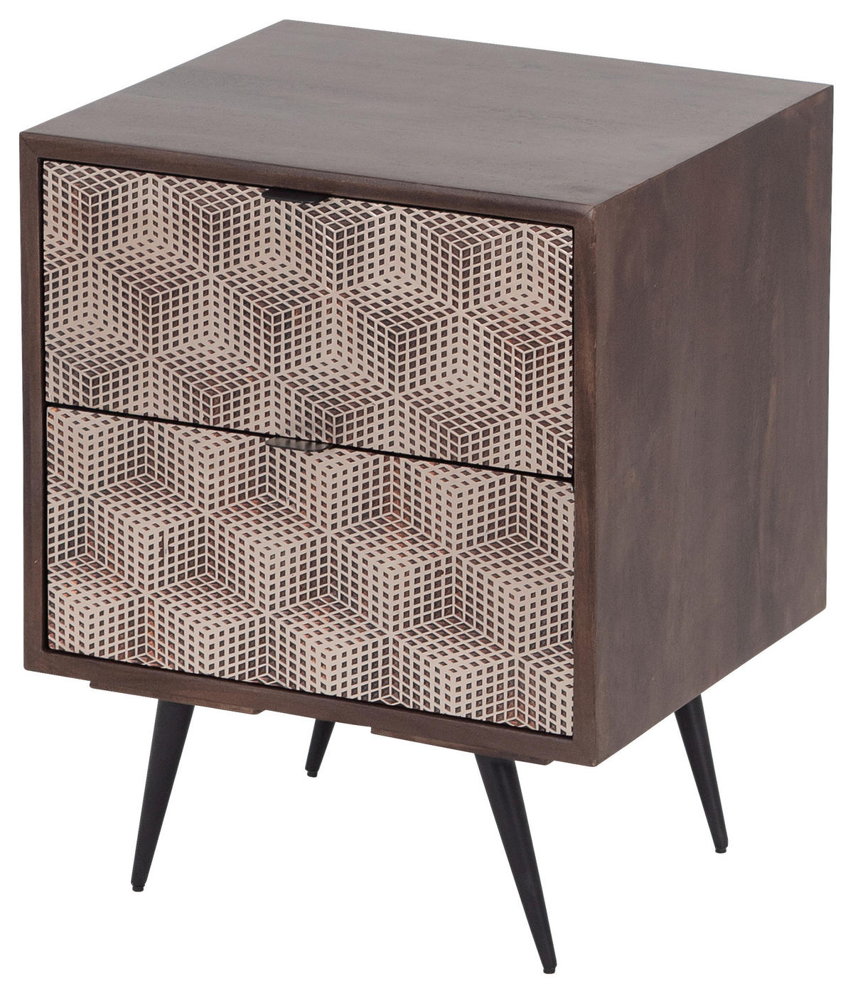 ÉJJELISZEKRÉNY keményfa mangófa diószínű  - fekete/rézszínű, Modern, faalapú anyag/fém (40/50/35cm) - MID.YOU