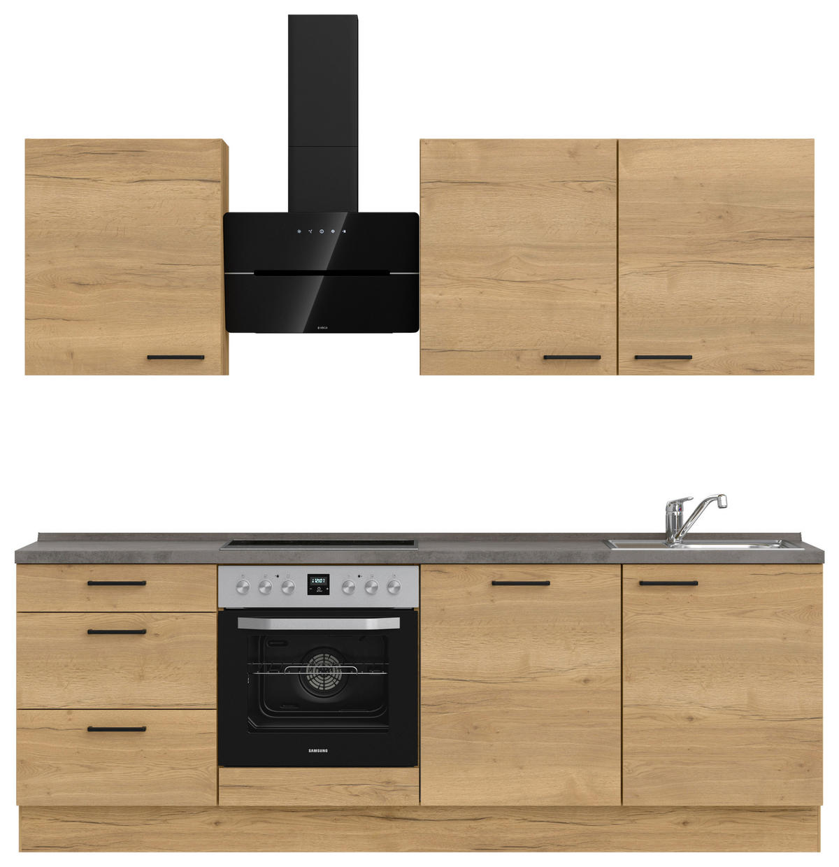 KÜCHENBLOCK 240 cm   in Eichefarben, Schieferfarben  - Schieferfarben/Eichefarben, MODERN, Holzwerkstoff/Metall (240cm) - Nobilia