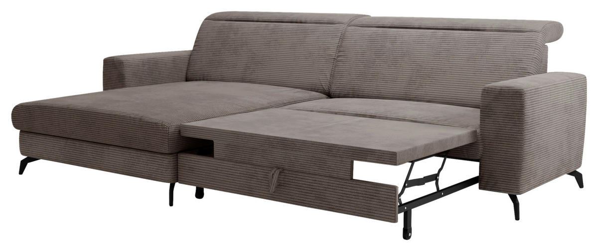 ECKSOFA inkl. Funktion Taupe Cord  - Taupe/Schwarz, KONVENTIONELL, Textil/Metall (178/290cm) - Cantus