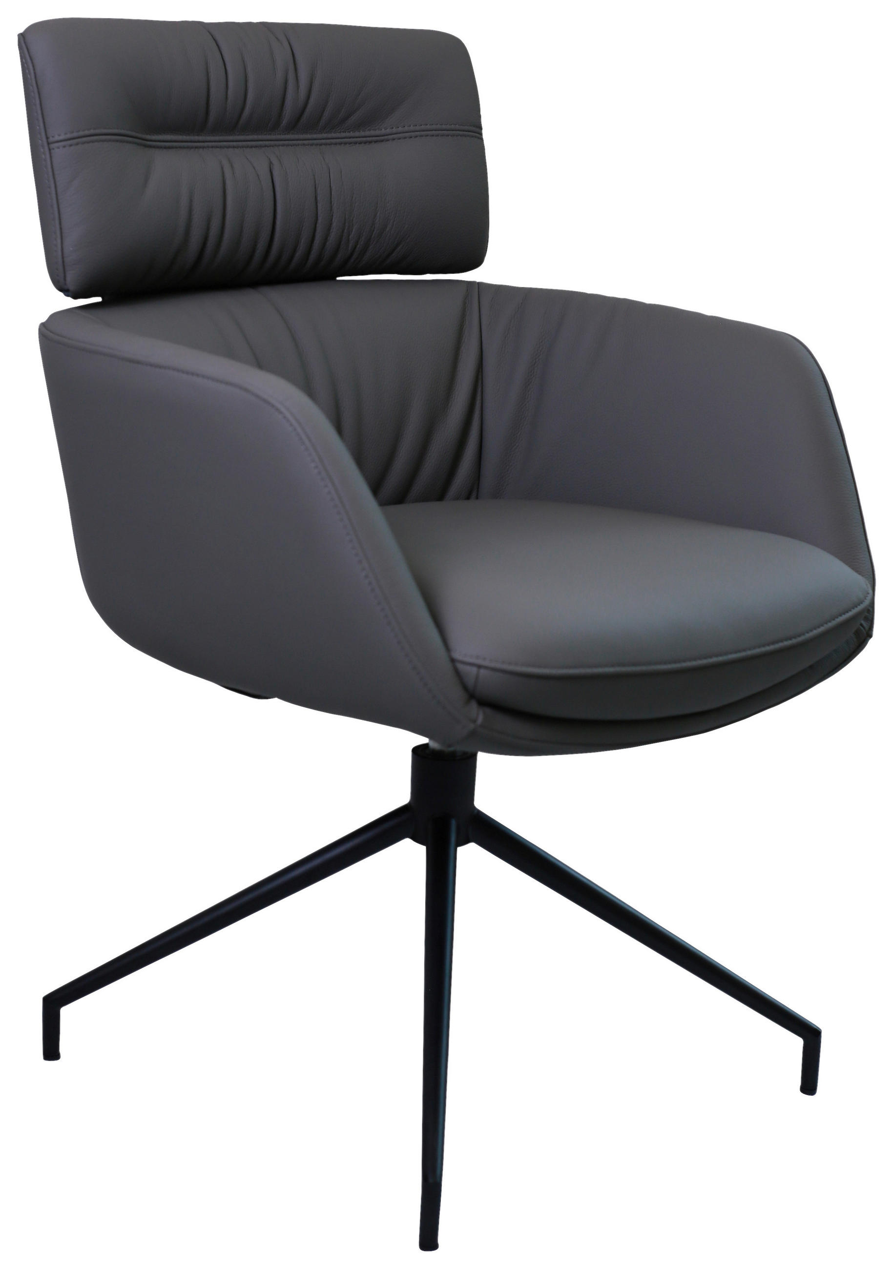 ARMLEHNSTUHL  in Eisen Echtleder pigmentiert  - Dunkelgrau/Schwarz, Design, Leder/Metall (62/92/66cm) - Dieter Knoll