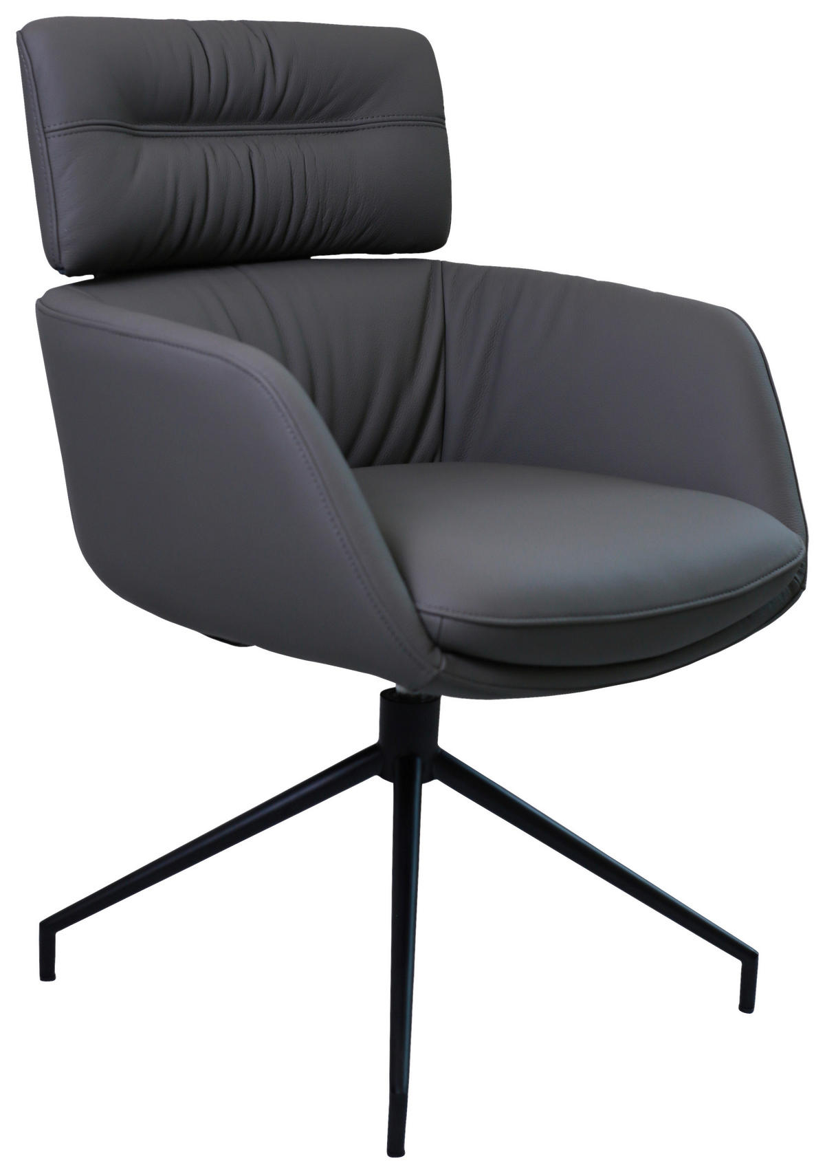 ARMLEHNSTUHL  in Eisen Echtleder pigmentiert  - Dunkelgrau/Schwarz, Design, Leder/Metall (62/92/66cm) - Dieter Knoll