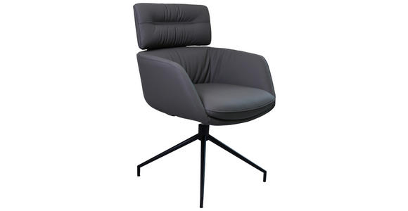 ARMLEHNSTUHL  in Eisen Echtleder pigmentiert  - Dunkelgrau/Schwarz, Design, Leder/Metall (62/92/66cm) - Dieter Knoll