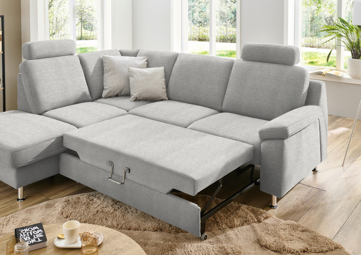 ECKSOFA in Webstoff Creme  - Creme/Alufarben, Konventionell, Textil/Metall (200/241cm) - Beldomo System
