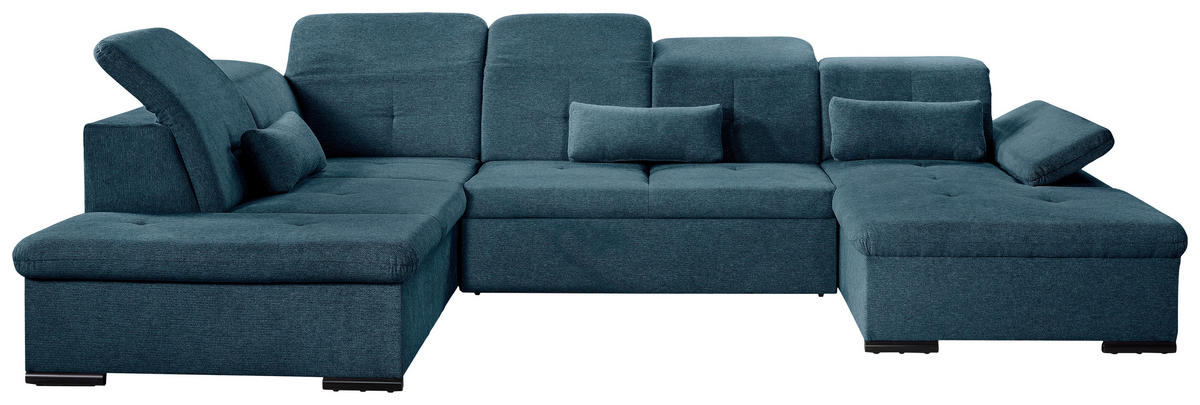 WOHNLANDSCHAFT Dunkelblau Chenille  - Dunkelblau/Grau, KONVENTIONELL, Kunststoff/Textil (188/340/240cm) - Carryhome