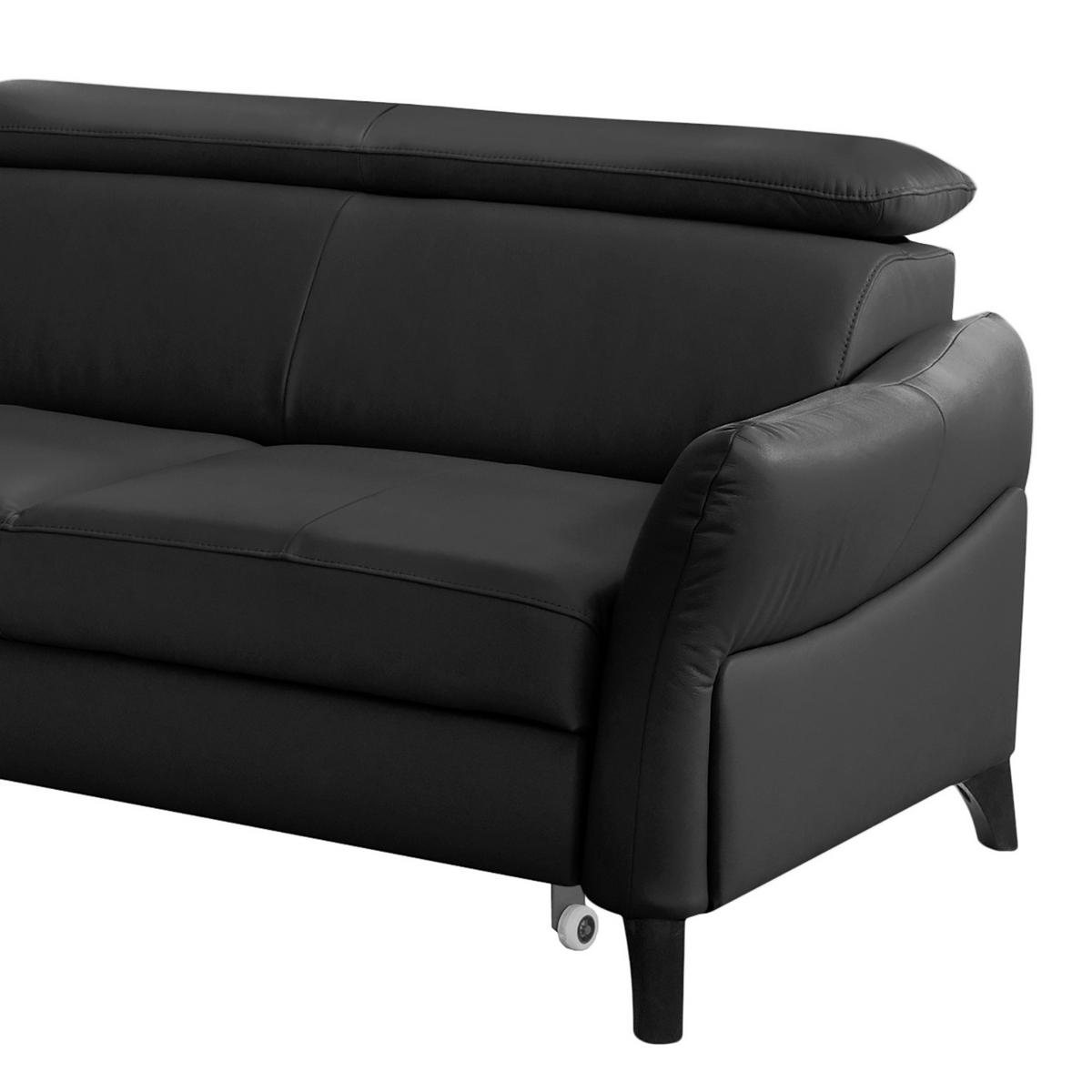 ECKSOFA Schwarz Echtleder Lederlook  - Schwarz, Design, Leder/Holz (199/244cm) - Livetastic