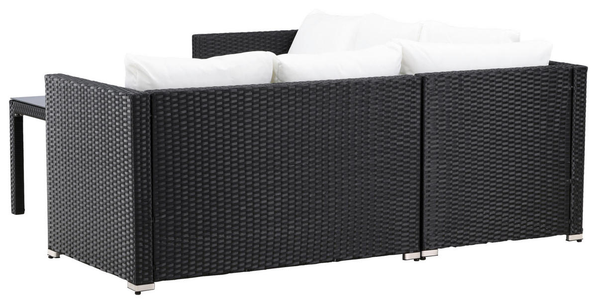 LOUNGEGARNITUR Stahl  - Schwarz/Weiß, KONVENTIONELL, Glas/Kunststoff (59/180/64cm) - Gardenson