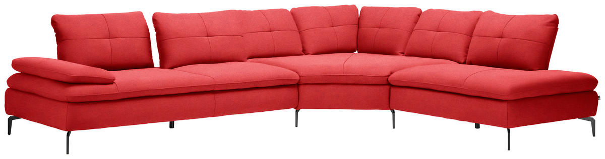 ECKSOFA in Flachgewebe Hellrot  - Hellrot/Schwarz, Design, Textil/Metall (344/271cm) - Chilliano