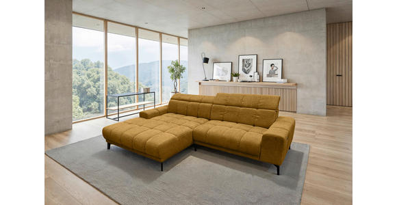 ECKSOFA inkl.Funktionen Senfgelb Chenille  - Senfgelb/Schwarz, MODERN, Textil/Metall (195/300cm) - Xora