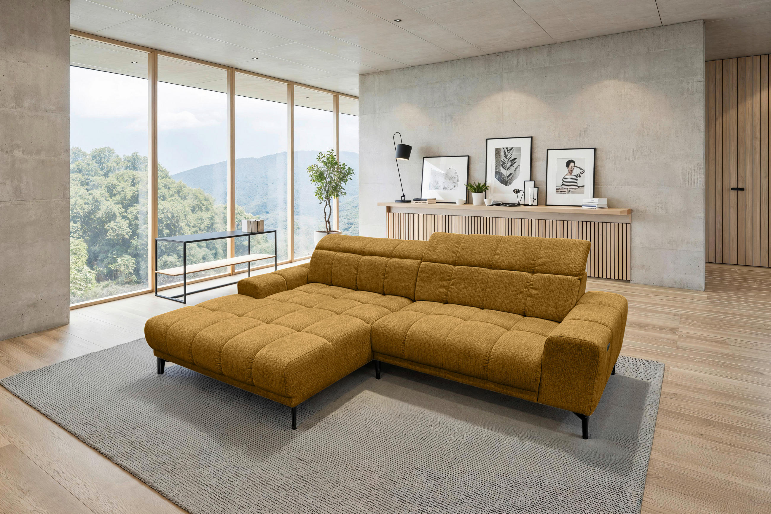 ECKSOFA inkl.Funktionen Senfgelb Chenille  - Senfgelb/Schwarz, MODERN, Textil/Metall (195/300cm) - Xora