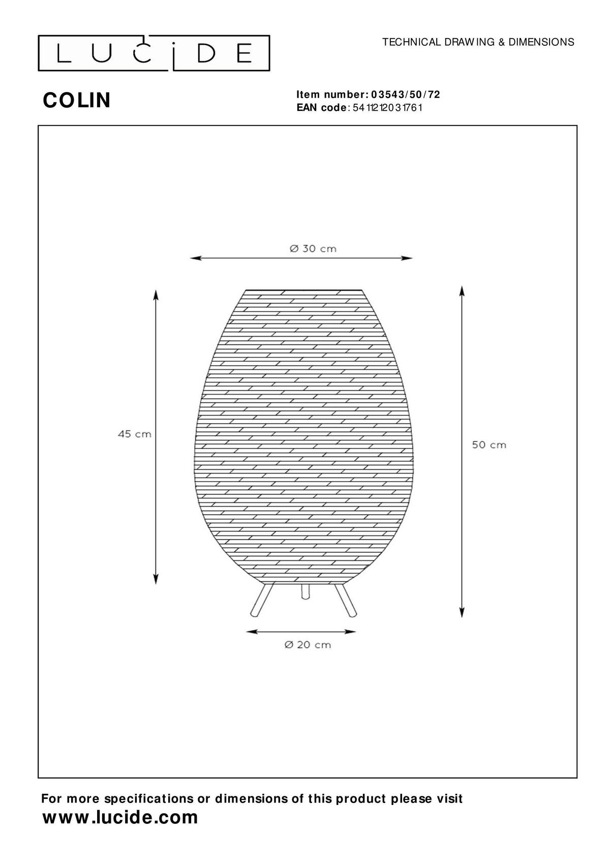 TISCHLEUCHTE COLIN 30/30/50 cm   - Hellbraun/Schwarz, Basics, Naturmaterialien/Metall (30/30/50cm) - Lucide