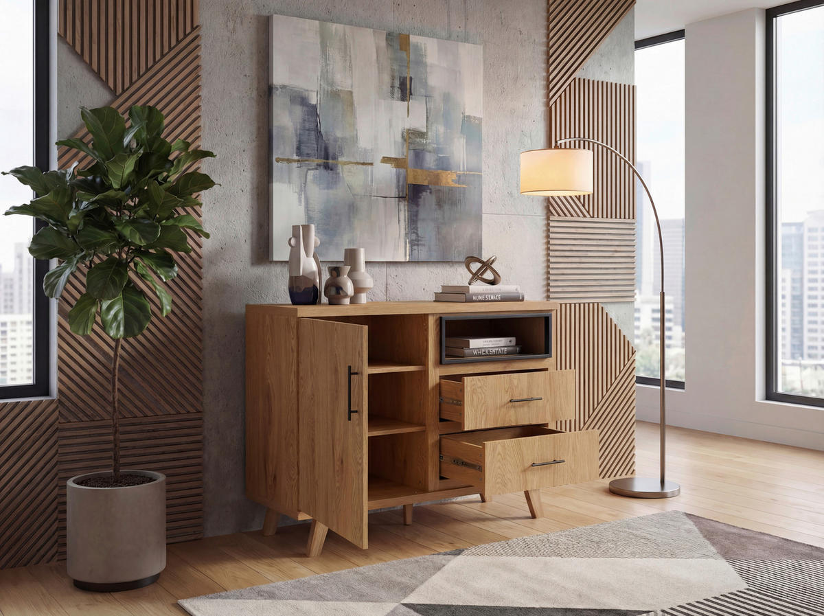 SIDEBOARD  116/95/40 cm 2 Schublade(n)  - Eichefarben/Schwarz, Design, Holz/Holzwerkstoff (116/95/40cm) - Livetastic