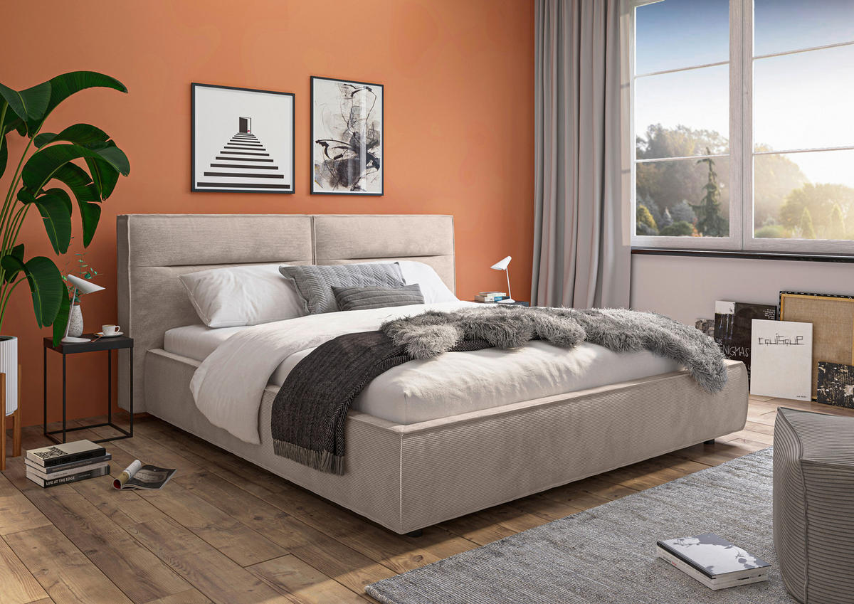 POLSTERBETT 200/200 cm  in Sandfarben  - Sandfarben/Schwarz, Design, Kunststoff/Textil (200/200cm) - Lomoco