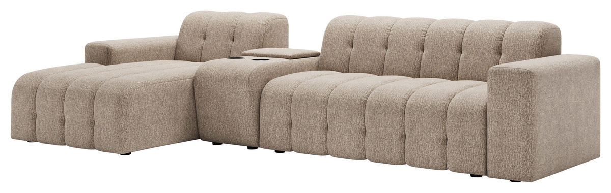 ECKSOFA Taupe Chenille Stauraum, Getränkehalter  - Taupe/Schwarz, MODERN, Kunststoff/Textil (150/299cm) - Milino