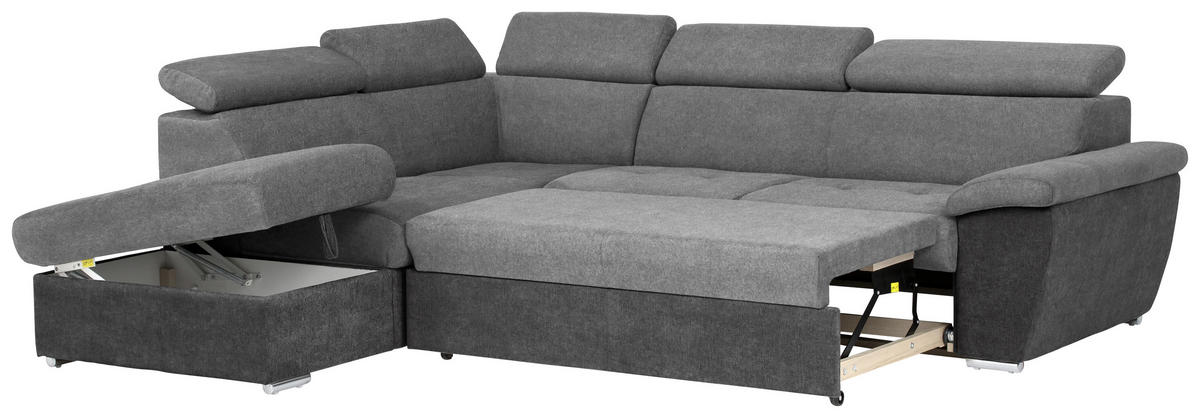 ECKSOFA in Mikrofaser Schwarz, Dunkelgrau  - Chromfarben/Dunkelgrau, Design, Textil/Metall (216/262cm) - Livetastic