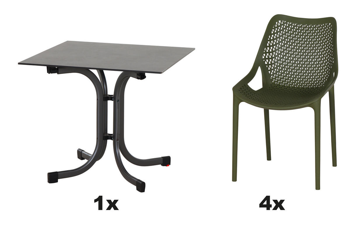 GARTENGARNITUR 5-teilig Stahl  - Anthrazit/Grün, Basics, Kunststoff/Metall (80/81/80cm) - Siena Garden