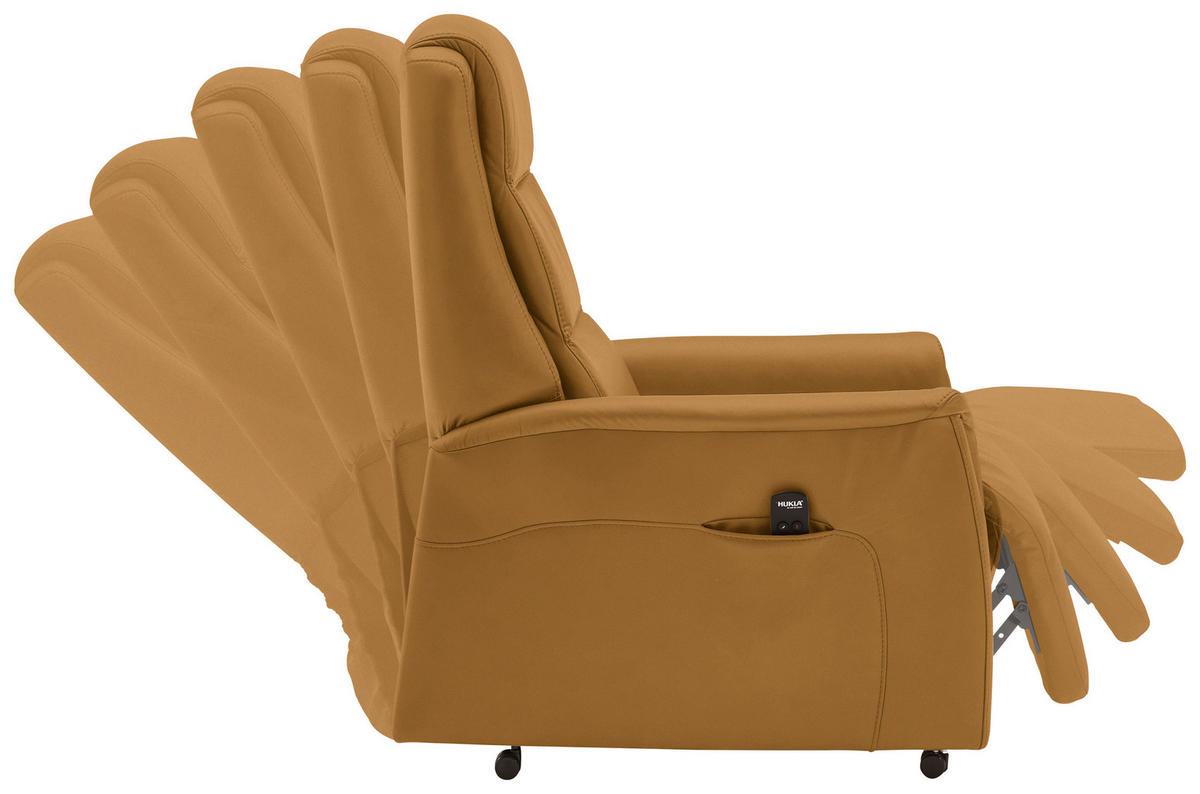 FERNSEHSESSEL Valdera  mit Relaxfunktion, Aufstehhilfe, Rücken echt Echtleder Senfgelb  - Senfgelb/Schwarz, KONVENTIONELL, Leder/Kunststoff (70/107/88cm) - Livetastic