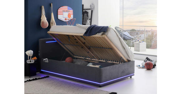 POLSTERBETT 120/200 cm,  in Graphitfarben, Lattenrost, Bettkasten,  - Birkefarben/Buchefarben, Design, Holz/Kunststoff (120/200cm) - Xora