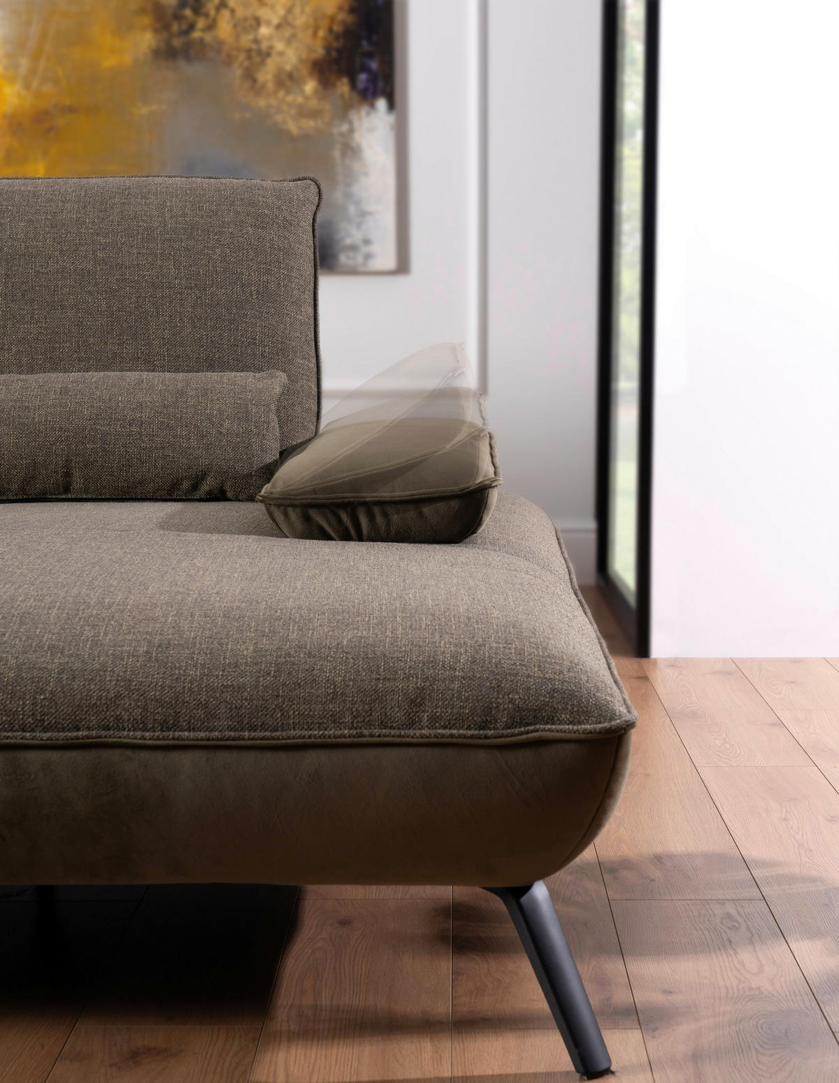 ECKSOFA in Flachgewebe Olivgrün  - Schwarz/Olivgrün, Design, Textil/Metall (191/273cm) - Moderano
