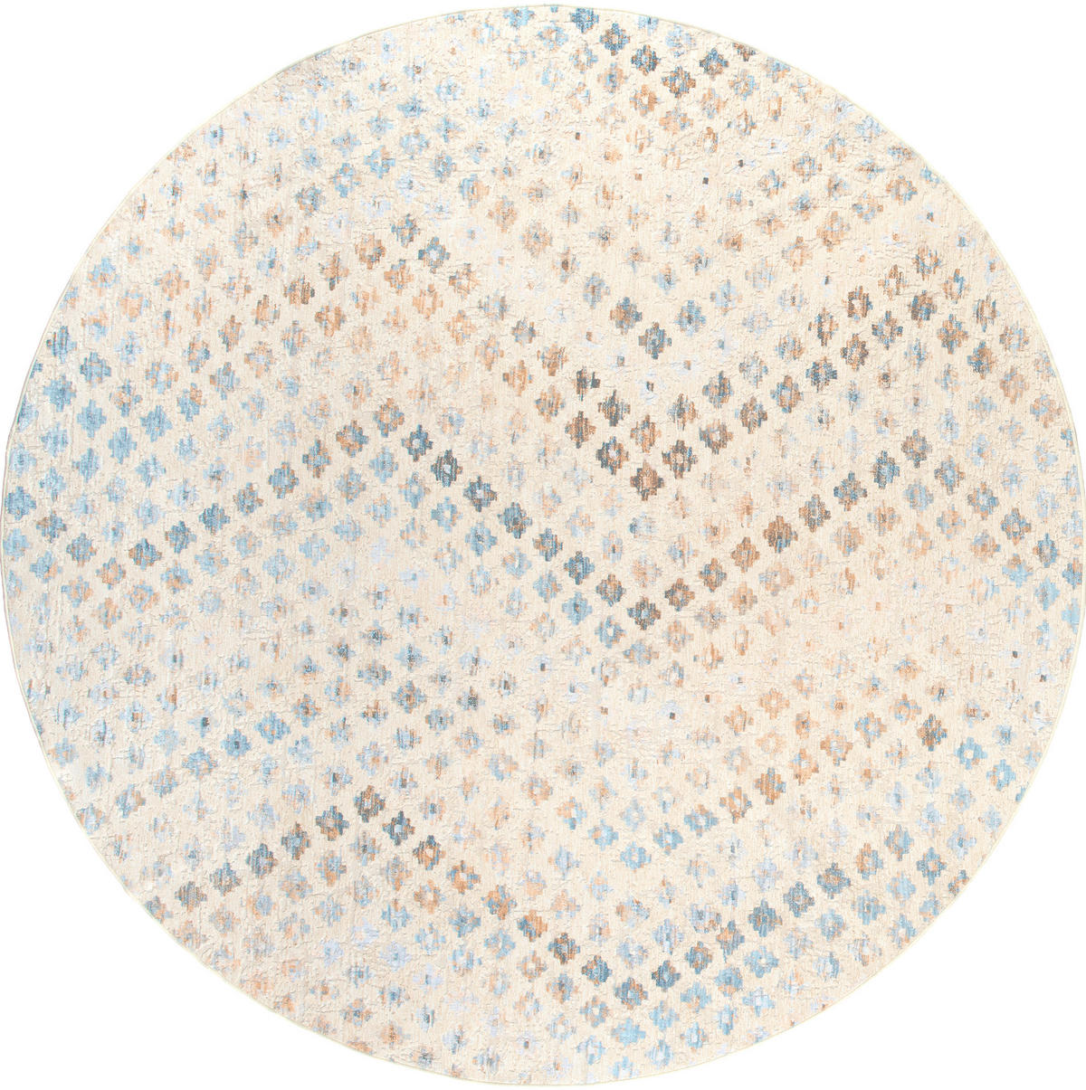 VINTAGE-TEPPICH  Wohnzimmer 200 cm Ondea Zigira Creme, Pastellblau, Cognac rund  - Pastellblau/Cognac, Trend, Kunststoff/Textil (200cm) - Lindorug