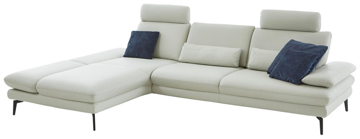 ECKSOFA Silberfarben Echtleder  - Silberfarben/Schwarz, Design, Leder/Metall (195/308cm) - Dieter Knoll
