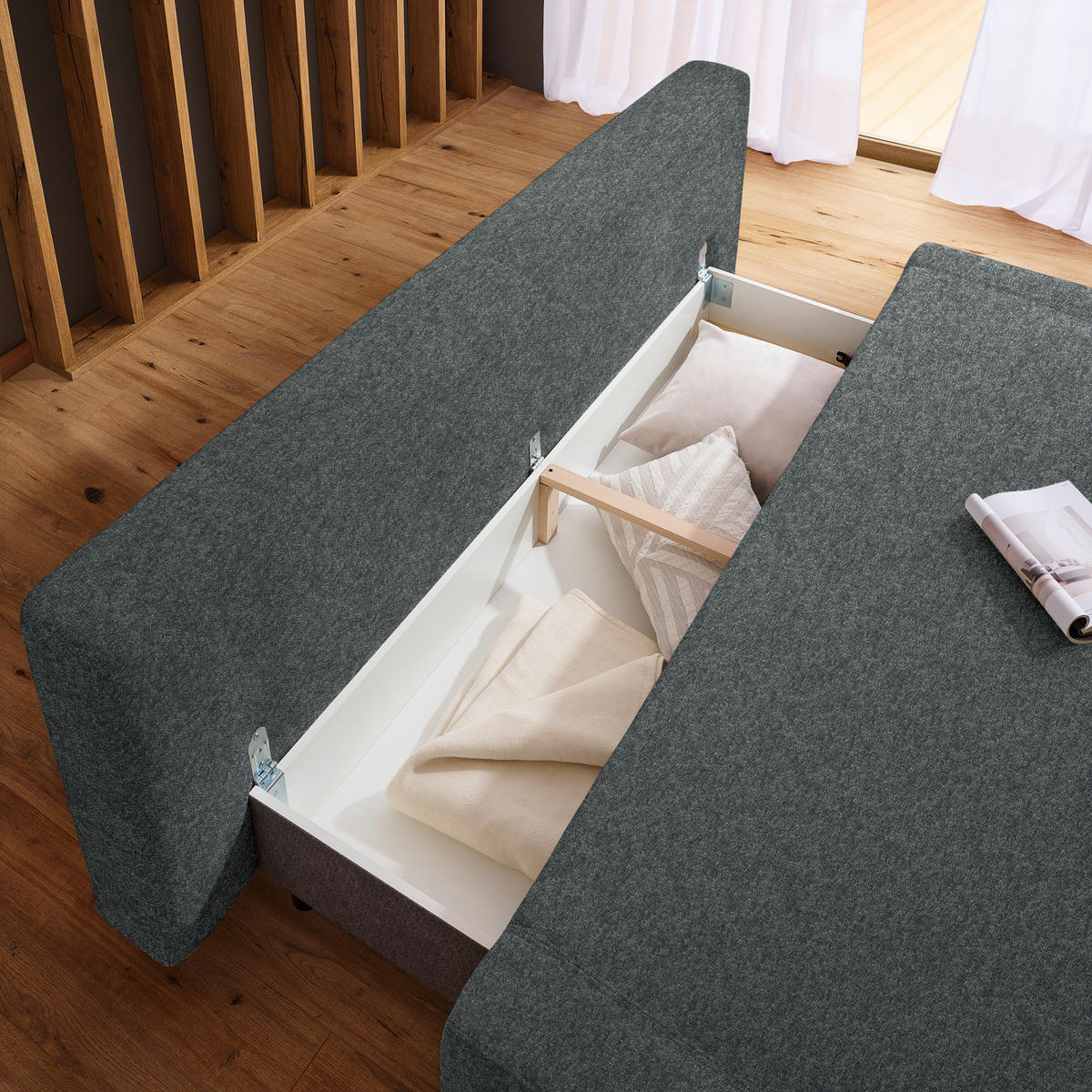 SCHLAFSOFA Struktur Grau  - Naturfarben/Grau, Design, Holz/Textil (211/88/102cm) - Niels Andersson