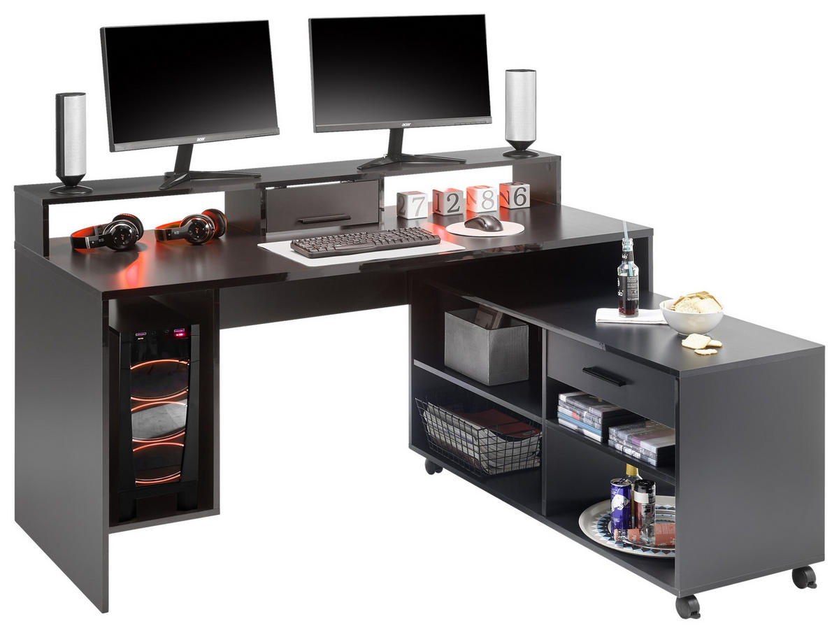 GAMINGTISCH 160/70/92 cm  in Schwarz  - Schwarz, LIFESTYLE, Holzwerkstoff/Kunststoff (160/70/92cm) - Livetastic