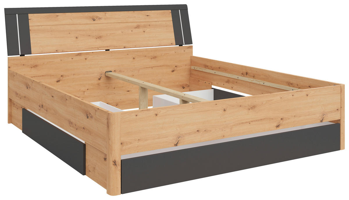 STAURAUMBETT 180/200 cm  in Graphitfarben, Eiche Artisan  - Graphitfarben/Eiche Artisan, KONVENTIONELL, Holzwerkstoff (180/200cm)