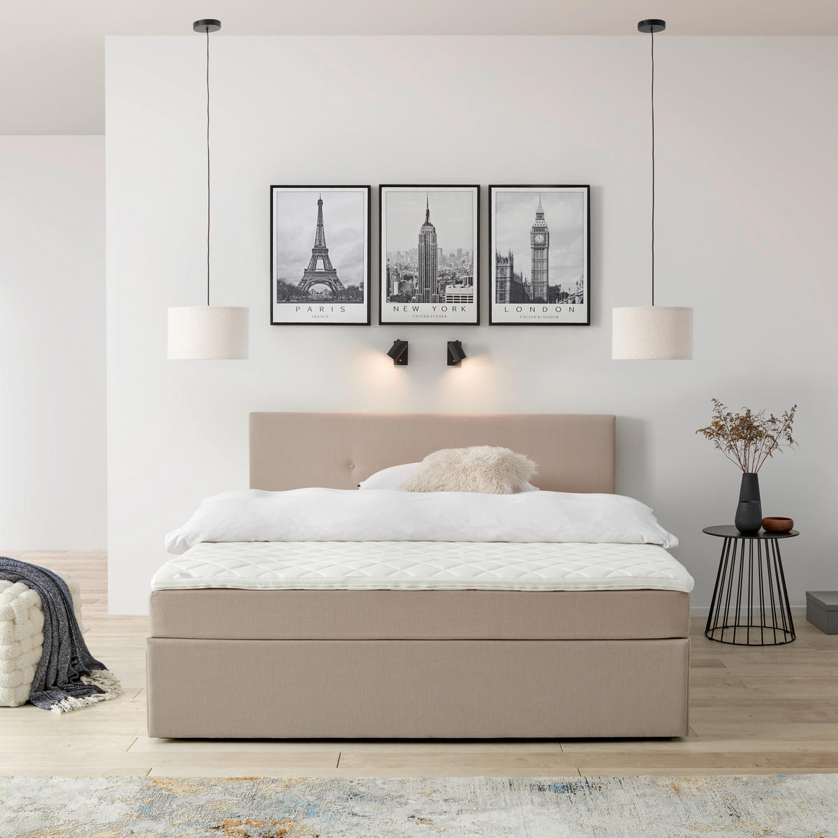 BOXBETT 160/200 cm  in Sandfarben  - Sandfarben/Schwarz, Konventionell, Holz/Kunststoff (160/200cm) - P & B
