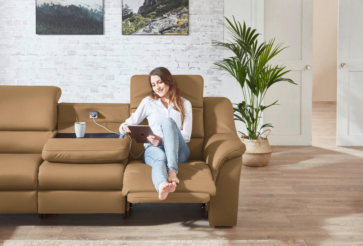 ECKSOFA  in Echtleder Honig  260/324 cm  - Schwarz/Honig, KONVENTIONELL, Leder/Kunststoff (260/324cm) - Cantus