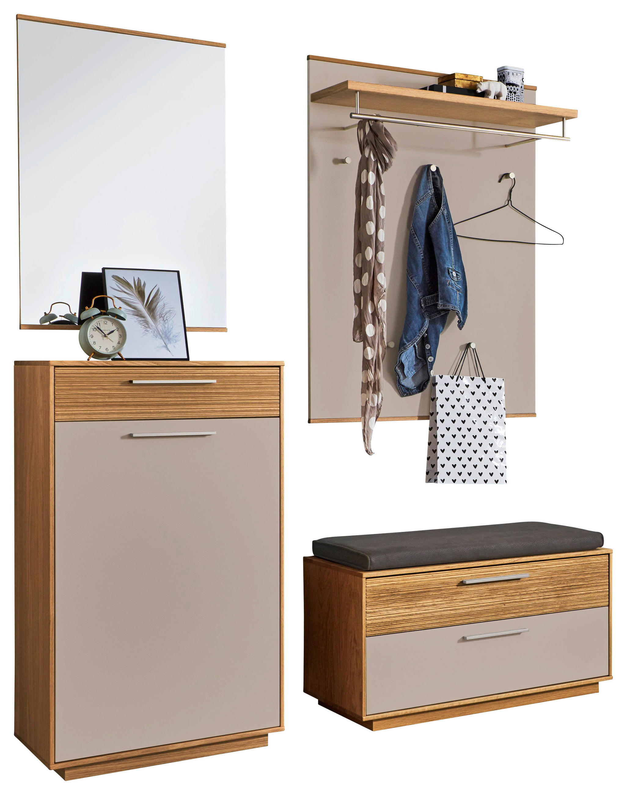 GARDEROBE 5-teilig  in 155/195/40 cm  - Taupe/Eichefarben, Design, Holz/Holzwerkstoff (155/195/40cm)