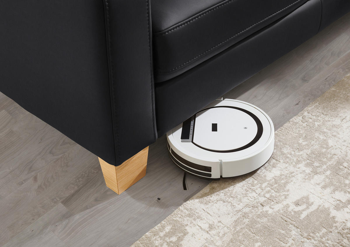 ECKSOFA in Echtleder Anthrazit  - Eiche Bianco/Anthrazit, Konventionell, Leder/Holz (257/235cm) - Valdera
