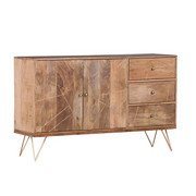 KOMMODE Mangoholz massiv Goldfarben, Hellbraun - Hellbraun/Goldfarben, Design, Holz/Metall (145/88/43cm) - Landscape