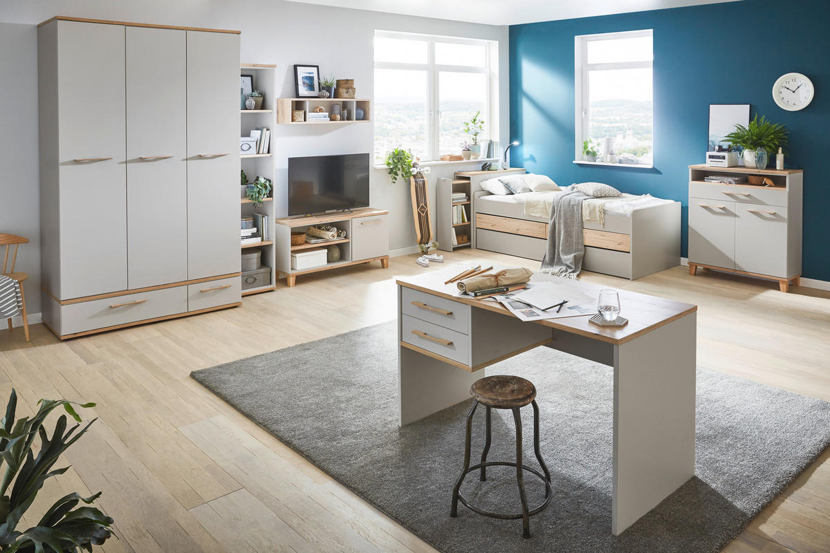 AUSZIEHBETT 120-210/200 cm Hellgrau, Eiche Artisan  - Hellgrau/Eiche Artisan, Konventionell, Holzwerkstoff/Kunststoff (120-210/200cm) - Venda