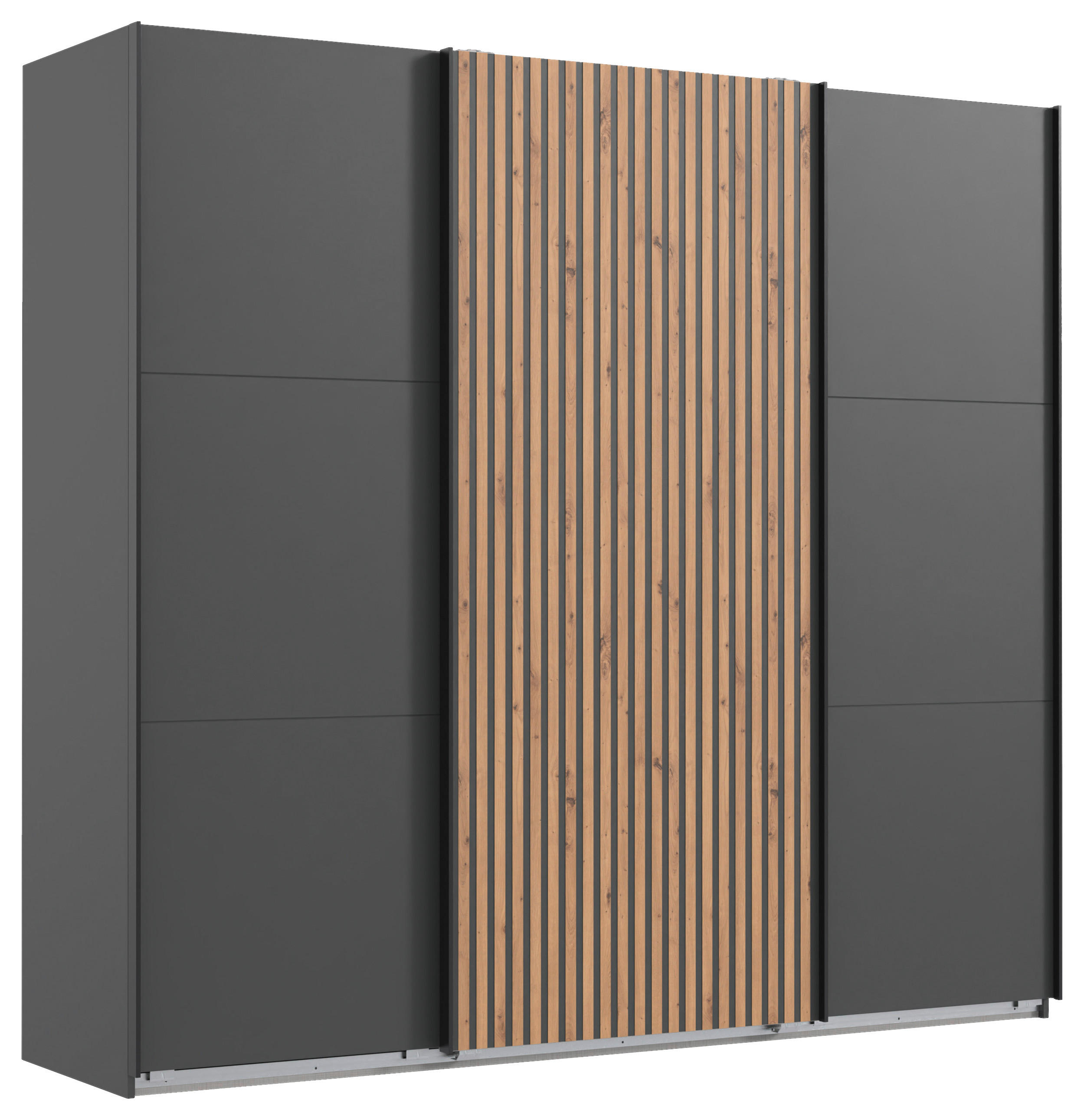 SCHWEBETÜRENSCHRANK 300/216/65 cm 3-türig Graphitfarben, Eichefarben  - Eichefarben/Graphitfarben, MODERN, Holzwerkstoff/Metall (300/216/65cm) - MID.YOU