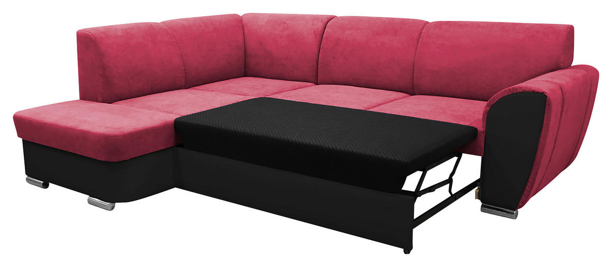 ECKSOFA Rot, Schwarz Velours  - Silberfarben/Rot, Design, Kunststoff/Textil (196/255cm) - MID.YOU