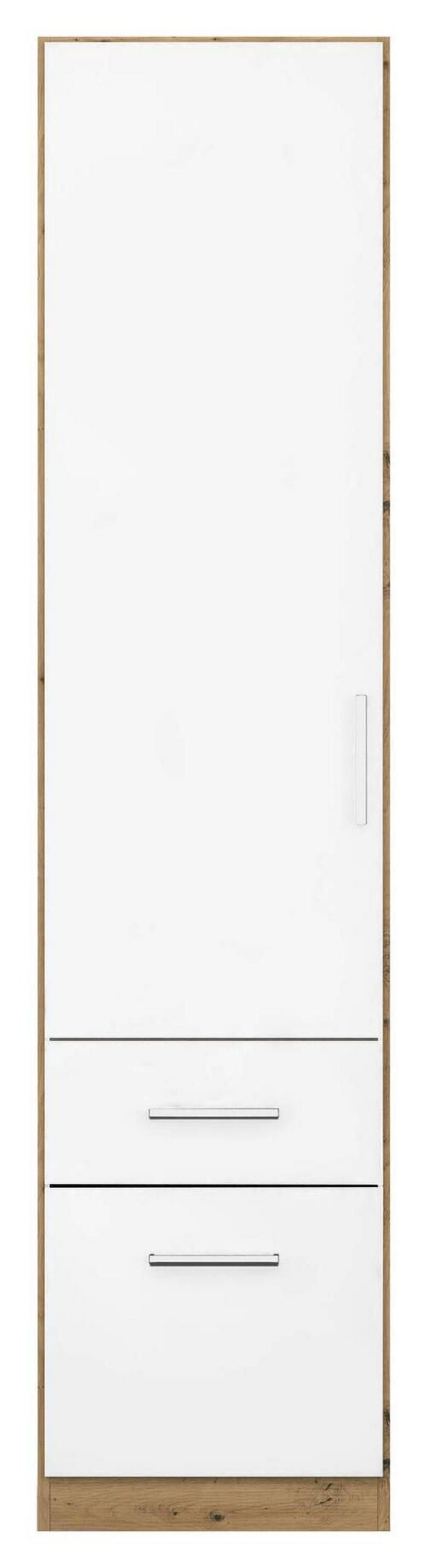 DREHTÜRENSCHRANK in Eiche Artisan, Weiss Hochglanz  - Weiss Hochglanz/Chromfarben, Modern, Holzwerkstoff/Kunststoff (47/197/54cm) - Rauch Möbel