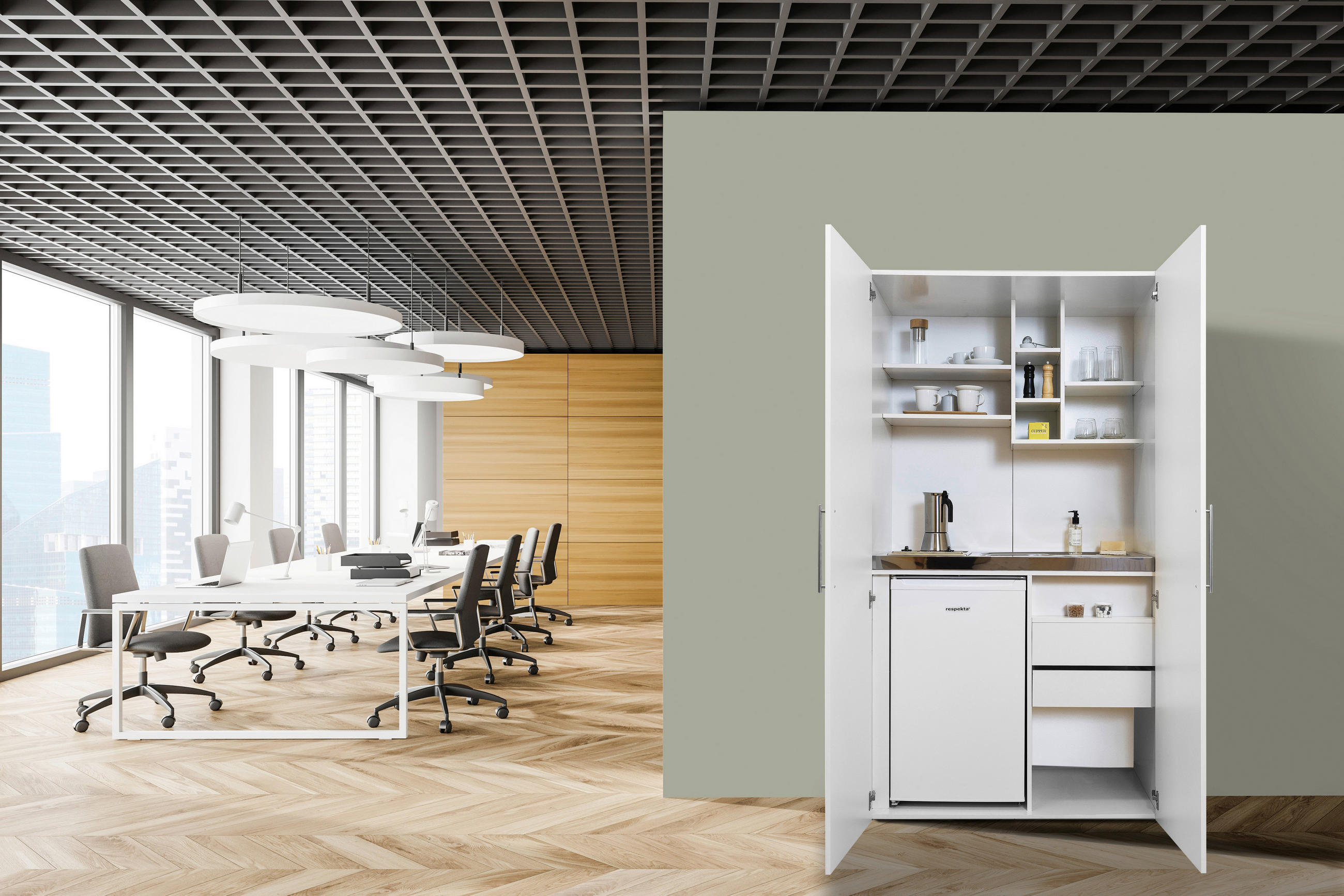 Schrankküche mit Kühlschrank + Kochfeld 104 cm Elegant