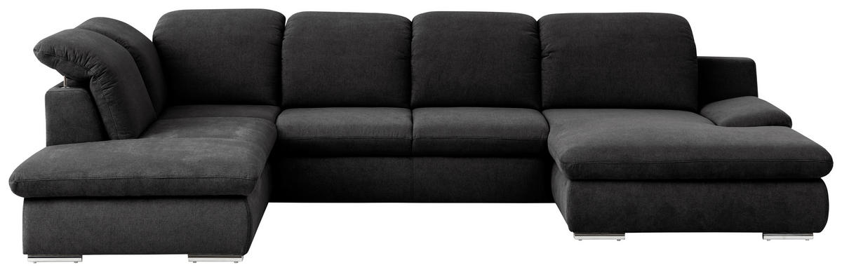 WOHNLANDSCHAFT in Chenille Schwarz  - Chromfarben/Schwarz, Design, Textil/Metall (212/353/165cm) - Livetastic