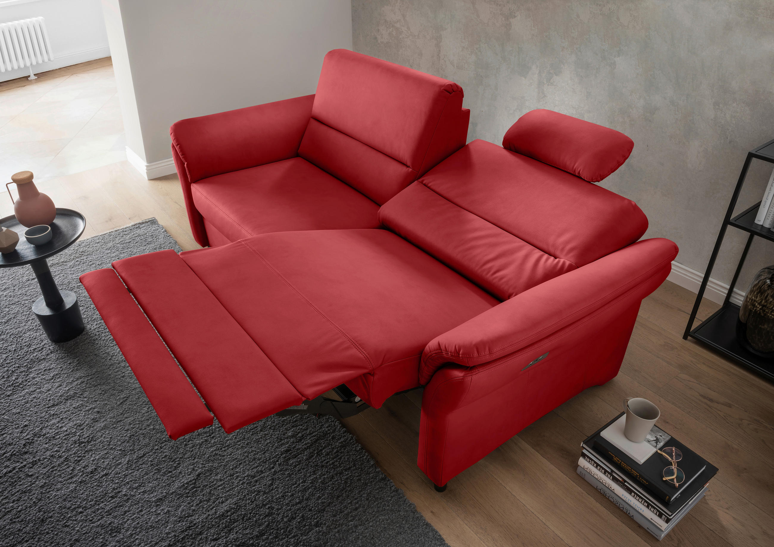 3-SITZER-SOFA in Lederlook Rot  - Rot/Schwarz, MODERN, Holz/Textil (192/90/89cm) - Livetastic