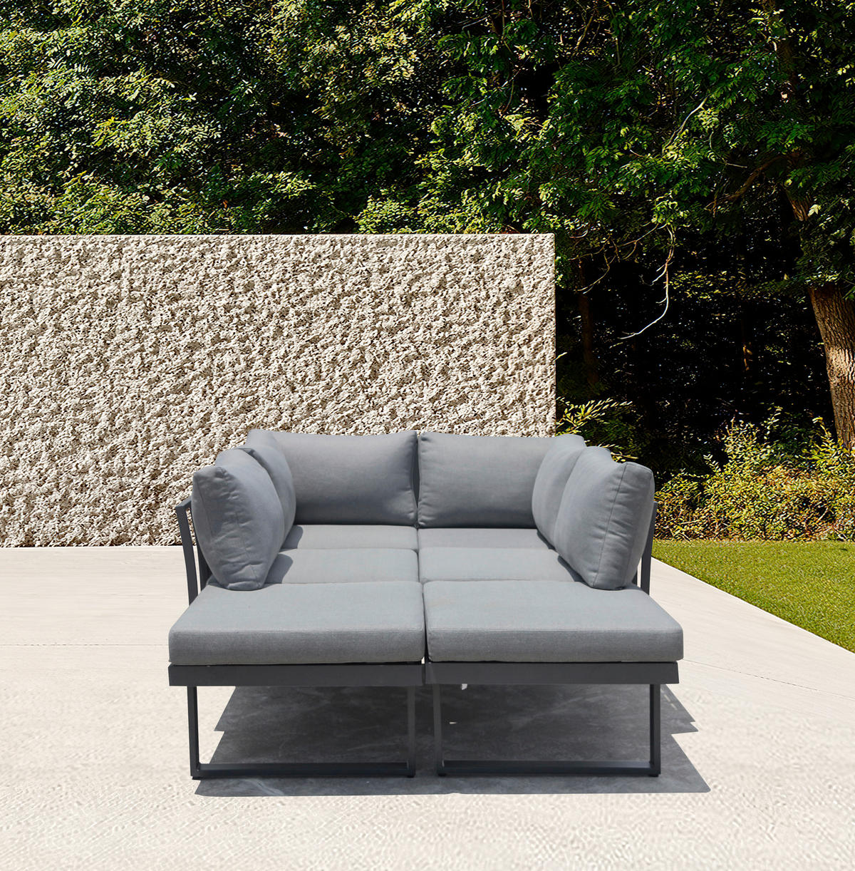 LOUNGEGARNITUR Aluminium  - Anthrazit/Grau, MODERN, Kunststoff/Metall (210/68/77/76cm) - Ambia Garden