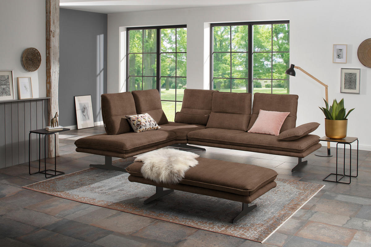 ECKSOFA in Mikrofaser Braun  224/284 cm  - Schwarz/Braun, Design, Textil/Metall (224/284cm) - Chilliano