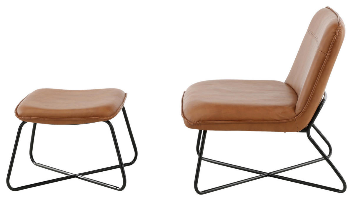 FÅTÖLJ MED FOTPALL i metall, textil brun, svart  - brun/svart, Design, metall/textil (78/71/75cm) - Livetastic