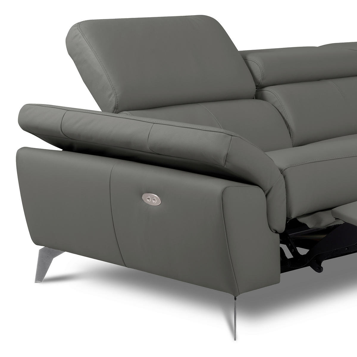 ECKSOFA SONO in Lederlook Echtleder Anthrazit Bettkasten, Armteilverstellung, Kopfteilverstellung  252/179 cm  - Chromfarben/Anthrazit, Design, Leder/Textil (252/179cm) - Livetastic