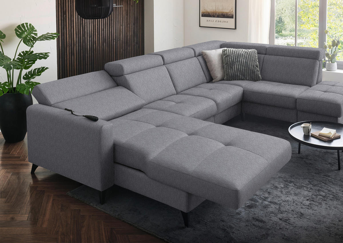 WOHNLANDSCHAFT Flachgewebe Grau  - Schwarz/Grau, Konventionell, Textil/Metall (174/333/215cm) - Beldomo System