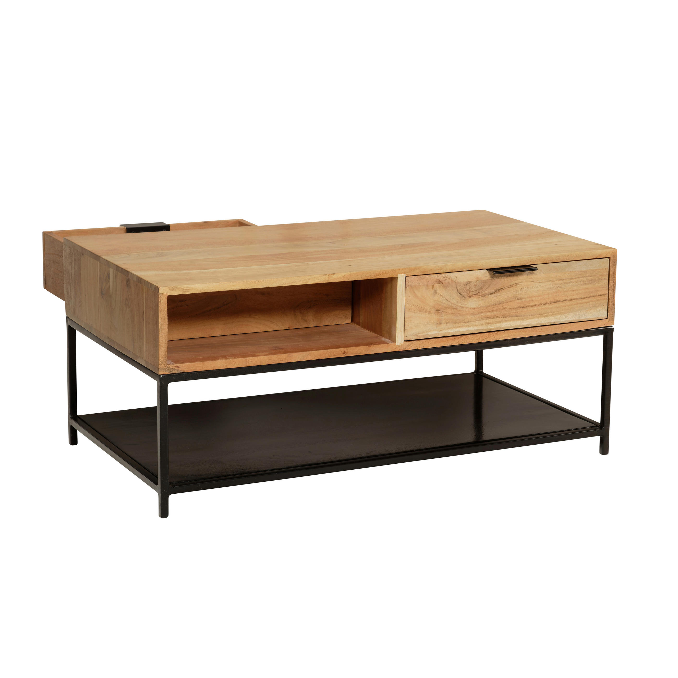 COUCHTISCH Akazie massiv 90/50/40 cm rechteckig Akaziefarben  - Schwarz/Akaziefarben, Design, Holz/Metall (90/50/40cm) - MID.YOU