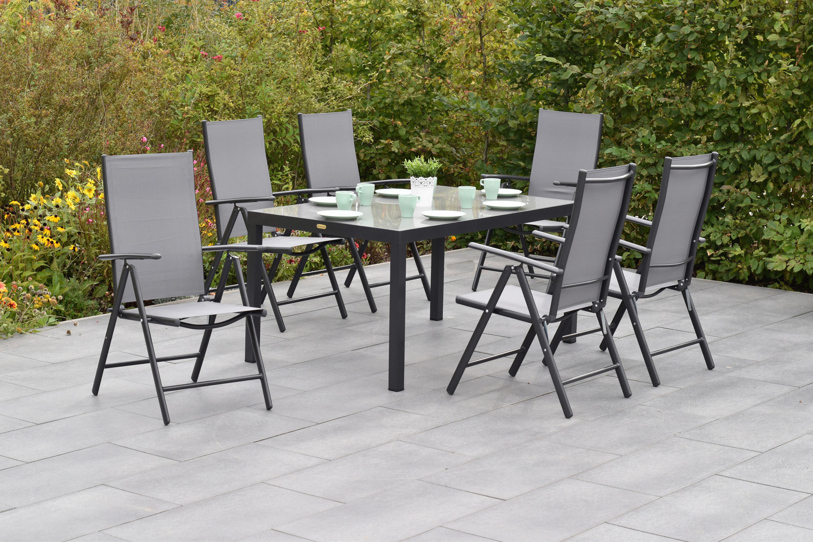 GARTENSET 7-teilig  - Graphitfarben/Grau, MODERN, Textil/Metall - Gardenson