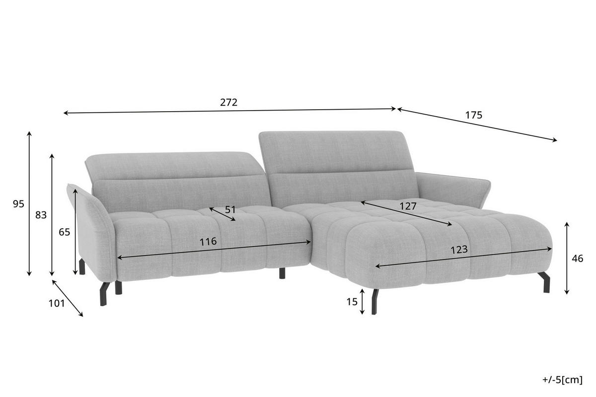 ECKSOFA Taupe Flachgewebe Rücken echt, Kopfteilverstellung, Sitztiefenverstellung  - Taupe/Schwarz, KONVENTIONELL, Textil/Metall (272/175cm) - Carryhome